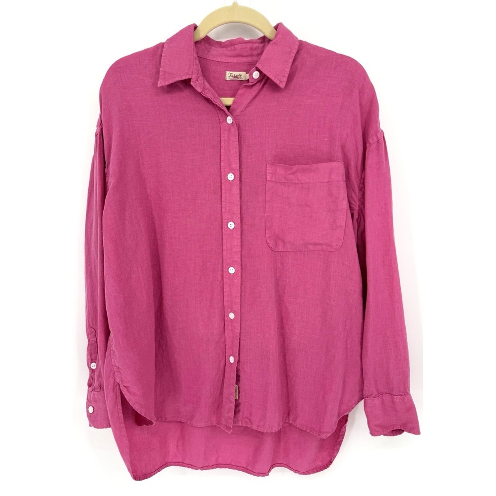 Faherty Laguna 100% Linen Long Sleeve Relaxed Button-Up Shirt Pink Women's Small